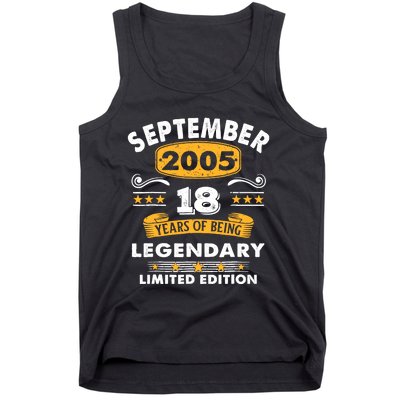 18 Years Old Legend Since September 2005 18th Birthday Gifts Tank Top