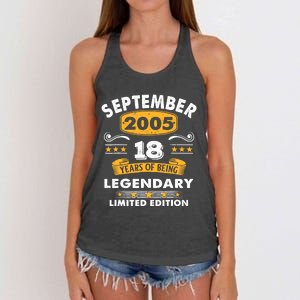 18 Years Old Legend Since September 2005 18th Birthday Gifts Women's Knotted Racerback Tank