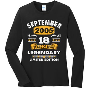 18 Years Old Legend Since September 2005 18th Birthday Gifts Ladies Long Sleeve Shirt