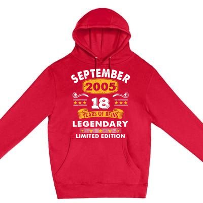 18 Years Old Legend Since September 2005 18th Birthday Gifts Premium Pullover Hoodie