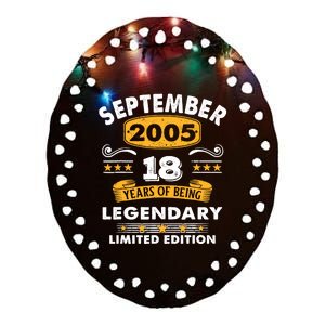 18 Years Old Legend Since September 2005 18th Birthday Gifts Ceramic Oval Ornament