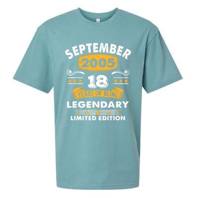 18 Years Old Legend Since September 2005 18th Birthday Gifts Sueded Cloud Jersey T-Shirt