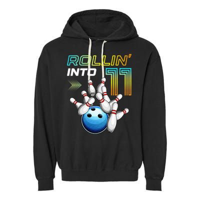 11 Year Old Bowling Retro Vintage 11th Birthday Garment-Dyed Fleece Hoodie
