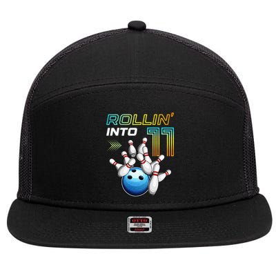 11 Year Old Bowling Retro Vintage 11th Birthday 7 Panel Mesh Trucker Snapback Hat