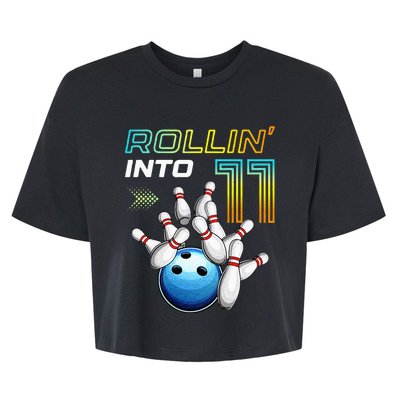 11 Year Old Bowling Retro Vintage 11th Birthday Bella+Canvas Jersey Crop Tee