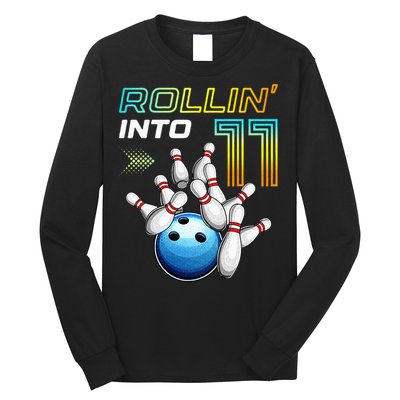 11 Year Old Bowling Retro Vintage 11th Birthday Long Sleeve Shirt