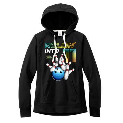 11 Year Old Bowling Retro Vintage 11th Birthday Women's Fleece Hoodie