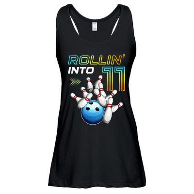 11 Year Old Bowling Retro Vintage 11th Birthday Ladies Essential Flowy Tank