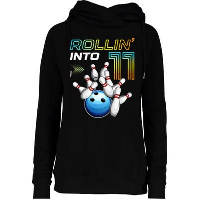 11 Year Old Bowling Retro Vintage 11th Birthday Womens Funnel Neck Pullover Hood