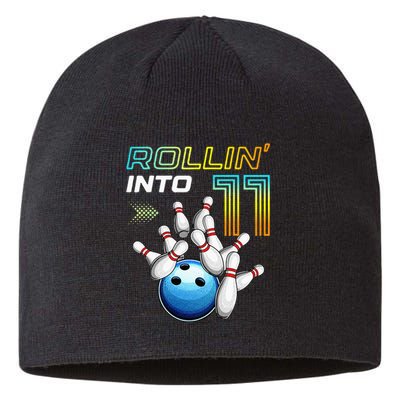 11 Year Old Bowling Retro Vintage 11th Birthday Sustainable Beanie