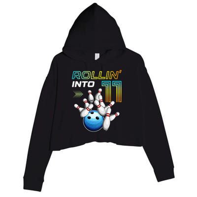 11 Year Old Bowling Retro Vintage 11th Birthday Crop Fleece Hoodie