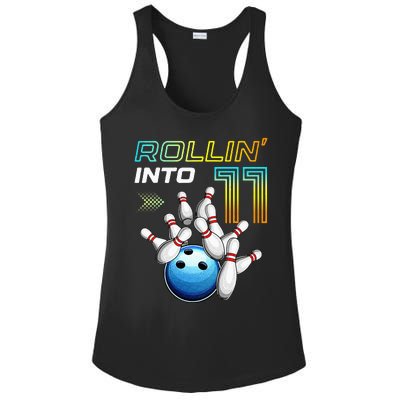 11 Year Old Bowling Retro Vintage 11th Birthday Ladies PosiCharge Competitor Racerback Tank