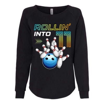 11 Year Old Bowling Retro Vintage 11th Birthday Womens California Wash Sweatshirt