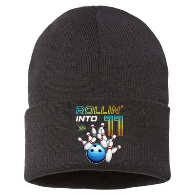 11 Year Old Bowling Retro Vintage 11th Birthday Sustainable Knit Beanie