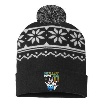 11 Year Old Bowling Retro Vintage 11th Birthday USA-Made Snowflake Beanie