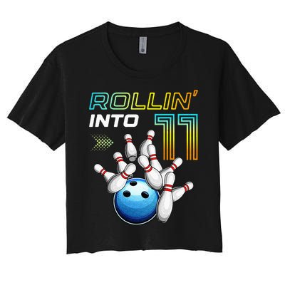 11 Year Old Bowling Retro Vintage 11th Birthday Women's Crop Top Tee