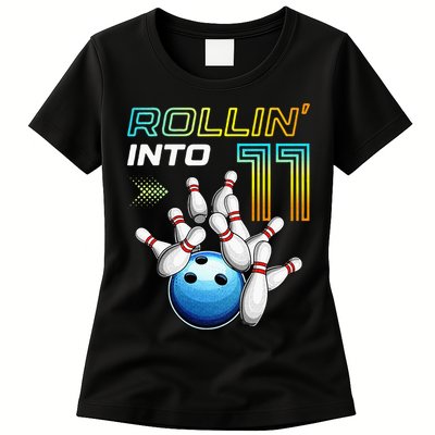 11 Year Old Bowling Retro Vintage 11th Birthday Womens T-Shirt
