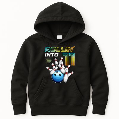 11 Year Old Bowling Retro Vintage 11th Birthday Kids Hoodie