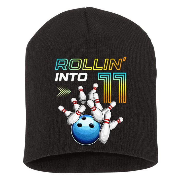 11 Year Old Bowling Retro Vintage 11th Birthday Short Acrylic Beanie