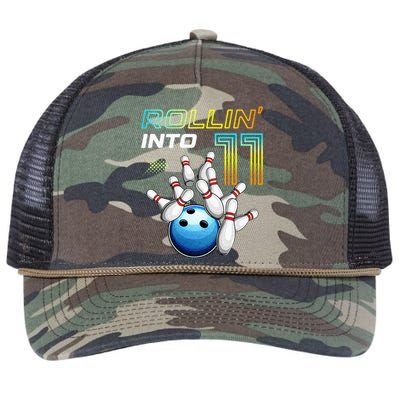 11 Year Old Bowling Retro Vintage 11th Birthday Retro Rope Trucker Hat Cap