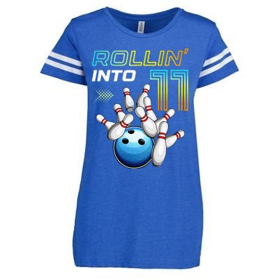 11 Year Old Bowling Retro Vintage 11th Birthday Enza Ladies Jersey Football T-Shirt