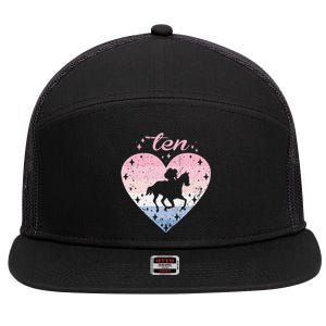 10 Year Old Cute Horse Riding Birthday 7 Panel Mesh Trucker Snapback Hat