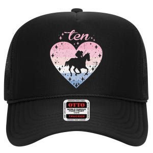 10 Year Old Cute Horse Riding Birthday High Crown Mesh Back Trucker Hat