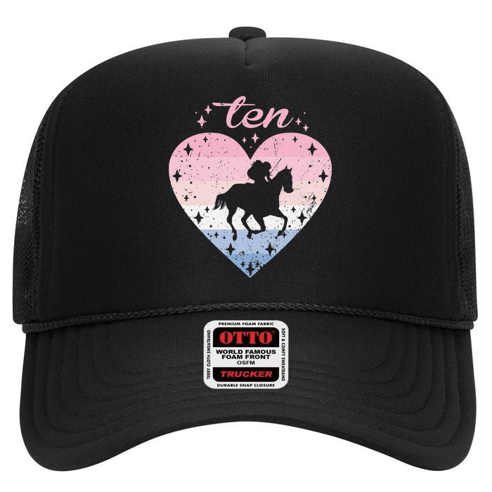 10 Year Old Cute Horse Riding Birthday High Crown Mesh Back Trucker Hat