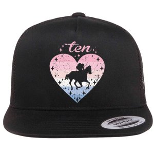 10 Year Old Cute Horse Riding Birthday Flat Bill Trucker Hat