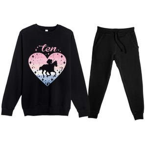 10 Year Old Cute Horse Riding Birthday Premium Crewneck Sweatsuit Set