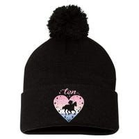 10 Year Old Cute Horse Riding Birthday Pom Pom 12in Knit Beanie