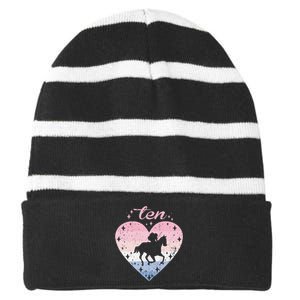 10 Year Old Cute Horse Riding Birthday Striped Beanie with Solid Band