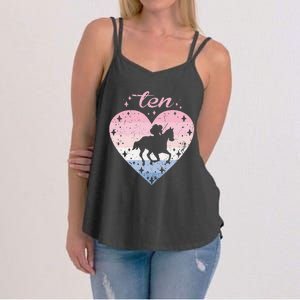 10 Year Old Cute Horse Riding Birthday Women's Strappy Tank