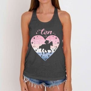 10 Year Old Cute Horse Riding Birthday Women's Knotted Racerback Tank