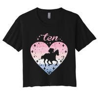 10 Year Old Cute Horse Riding Birthday Women's Crop Top Tee