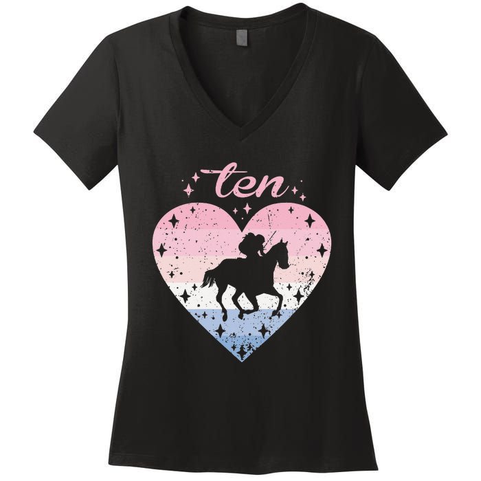 10 Year Old Cute Horse Riding Birthday Women's V-Neck T-Shirt