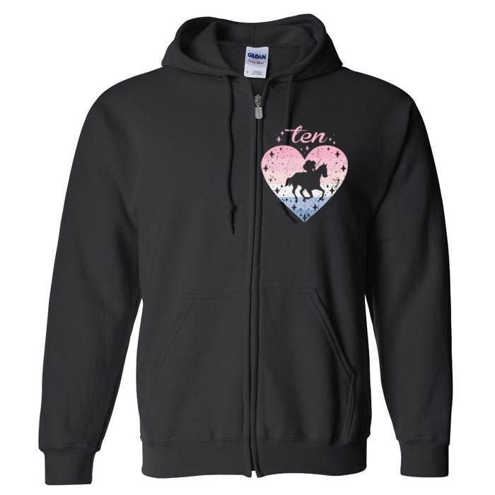 10 Year Old Cute Horse Riding Birthday Full Zip Hoodie