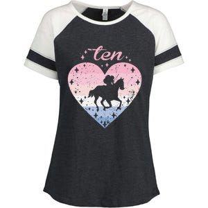 10 Year Old Cute Horse Riding Birthday Enza Ladies Jersey Colorblock Tee