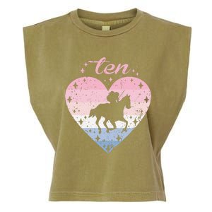 10 Year Old Cute Horse Riding Birthday Garment-Dyed Women's Muscle Tee