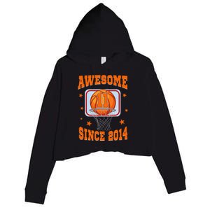 11 Year Old Awesome Since 2014 11th Birthday Basketball Crop Fleece Hoodie