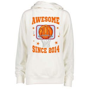 11 Year Old Awesome Since 2014 11th Birthday Basketball Womens Funnel Neck Pullover Hood