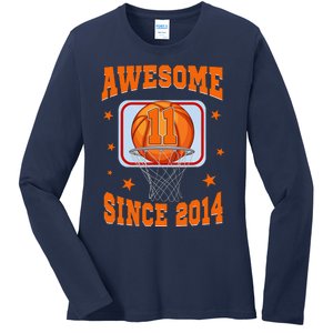 11 Year Old Awesome Since 2014 11th Birthday Basketball Ladies Long Sleeve Shirt