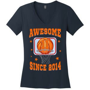 11 Year Old Awesome Since 2014 11th Birthday Basketball Women's V-Neck T-Shirt