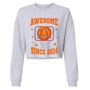 11 Year Old Awesome Since 2014 11th Birthday Basketball Cropped Pullover Crew