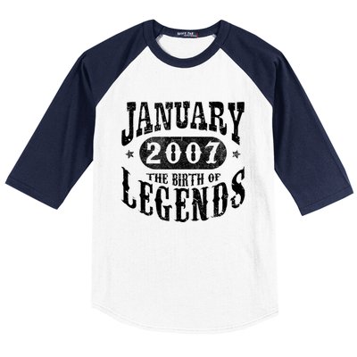 16 Years Old 16th Birthday January 2007 Birth Of Legend Funny Gift Baseball Sleeve Shirt