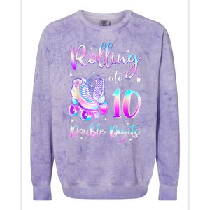 10 Years Old Birthday Girl Rolling Into 10th Double Digits Colorblast Crewneck Sweatshirt