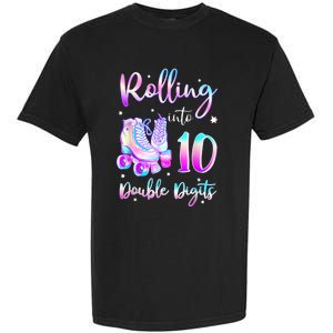 10 Years Old Birthday Girl Rolling Into 10th Double Digits Garment-Dyed Heavyweight T-Shirt