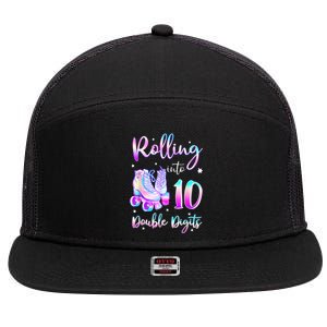 10 Years Old Birthday Girl Rolling Into 10th Double Digits 7 Panel Mesh Trucker Snapback Hat