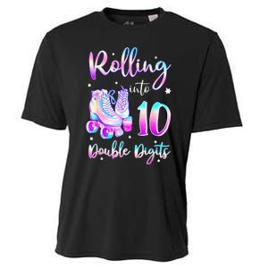 10 Years Old Birthday Girl Rolling Into 10th Double Digits Cooling Performance Crew T-Shirt