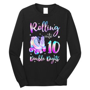 10 Years Old Birthday Girl Rolling Into 10th Double Digits Long Sleeve Shirt